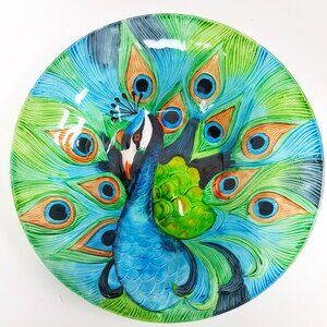 🆕️Giftcraft Glass Peacock 13" Round Plate